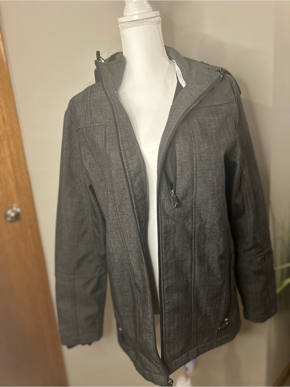 BKE est 1967 softshell hooded jacket women medium charcoal gray fleece full zip - Picture 2 of 11